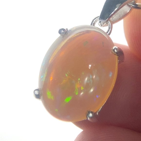 White Precious Opal 5.00ct Rhodium Finish Solid 925 Sterling Silver Pendant
